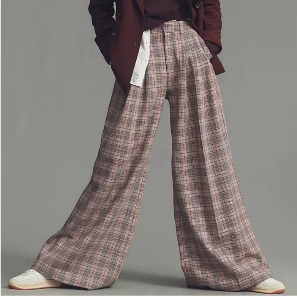 Anthropologie Maeve Wide Leg Plaid Trouser Pant NWT size 8 - Picture 2 of 5